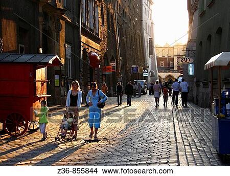 Poland, Krakow, Sienna Street View Large Photo Image Picture - Poland, Krakow, Sienna Street. Fotosearch