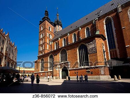 Stock Image - Poland Krakow St Mary's Church Mary's Square. Fotosearch