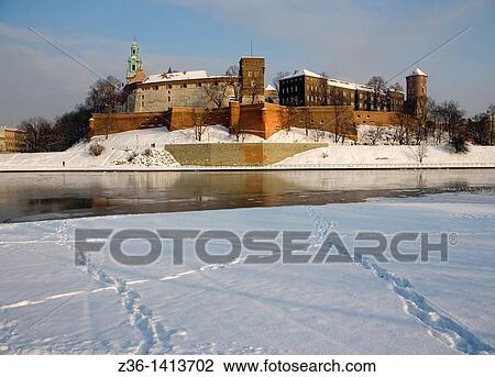 Poland, Krakow, Wawel Royal Castle at Wawel Hill, Vistula Riwer at winter View Large Photo Image Stock Image - Poland, Krakow, Wawel Royal Castle at Wawel Hill, Vistula Riwer at winter. Fotosearch