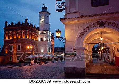 Poland. Sandomierz. The Market Square with the Town Hall. View Large Photo Image Stock Photo - Poland. Sandomierz. The Market Square with the Town Hall.. Fotosearch