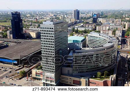 Poland, Warsaw, downtown financial district, aerial view View Large Photo Image Picture - Poland, Warsaw, downtown financial district, aerial view. Fotosearch