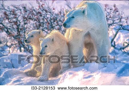 Polar bear with her cubs. View Large Photo Image Stock Image - Polar bear with her cubs.. Fotosearch