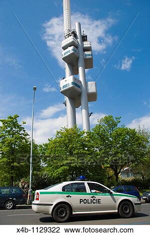 Police car in front of TV tower Zizkov district Prague Czech Republic Europe View Large Photo Image Stock Image - Police car in front of TV tower Zizkov district Prague Czech Republic Europe. Fotosearch