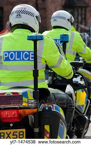 Stock Photo - police motorbikes, seen in Stratford upon Avon, UK, at the visit of the Prime minister of China 2011. Fotosearch