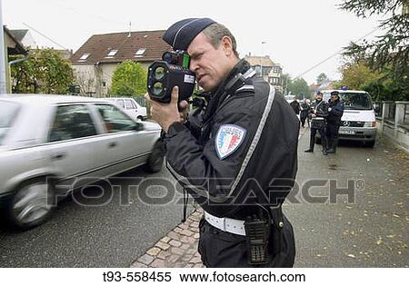Stock Photography - Police. Radar-speed control. Strasbourg, France.. Fotosearch
