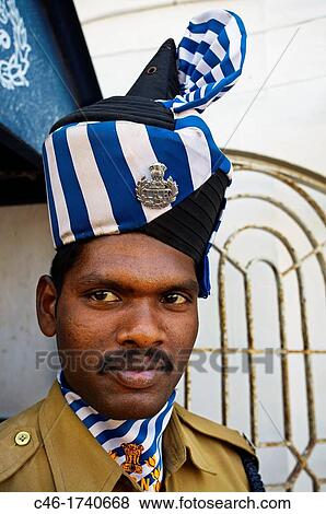 Stock Photo - Policeman, Pondicherry, Tamil Nadu, India.. Fotosearch