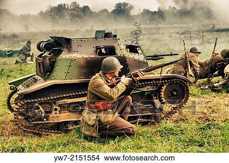 Picture - Polish tankette during Battle of Lomianki - historical reenactment, Poland.. Fotosearch