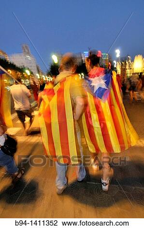 Stock Image - Political demonstration for the independence of Catalonia. July, 10 2010. Barcelona. Catalonia. Spain.. Fotosearch
