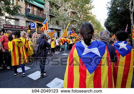 Stock Image - Political demonstration for the independence of Catalonia, September 11 2013, Barcelona, Catalonia, Spain. Fotosearch