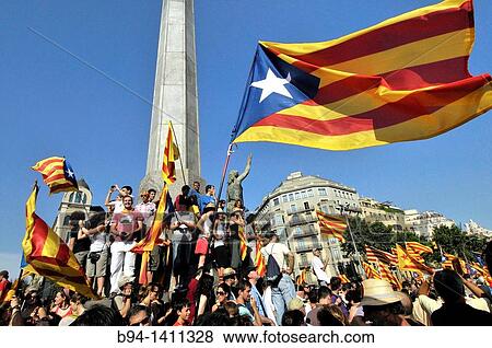 Stock Photo - Political demonstration for the independence of Catalonia. Joan Carles I square. July 10 2010. Barcelona. Catalonia. Spain. Fotosearch