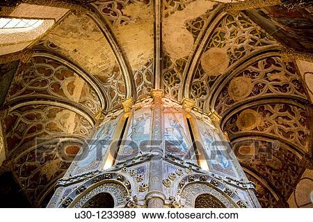 Stock Photo - Polychrome Charola Inside of the Christ Convent, of the Order of the Templar, in Tomar Santarem District, Center Region, Ribatejo province Portugal. Fotosearch