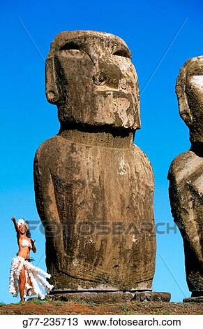 Polynesian dancer at Ahu Tongariki in Easter Island. Chile View Large Photo Image Stock Image - Polynesian dancer at Ahu Tongariki in Easter Island. Chile. Fotosearch