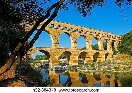 Stock Photo - Pont du Gard Roman aqueduct, Gard, Languedoc-Roussillon, France. Fotosearch