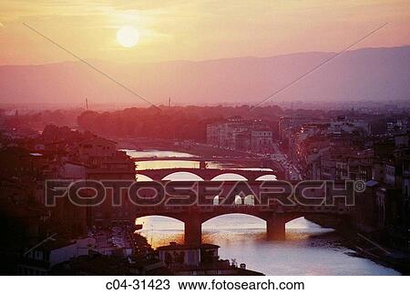Stock Image - Ponte Vecchio and Arno River, Florence. Tuscany, Italy. Fotosearch
