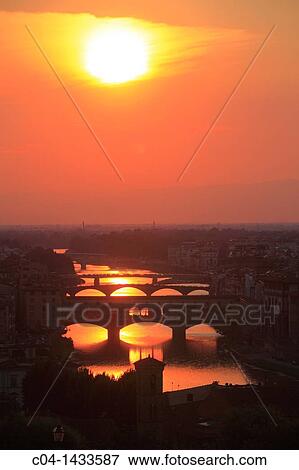 Stock Photo - Ponte Vecchio at sunset, Florence, Tuscany, Italy. Fotosearch