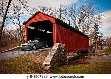 Stock Photograph - Pool Forge Covered Bridge, Caernarvon Township, Lancaster County, Pennsylvania, USA. Fotosearch