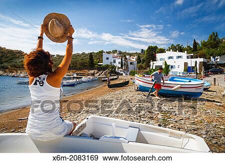 Stock Photo - Port lligat village. Cadaques town. Costa Brava, Girona. Catalonia, Spain.. Fotosearch