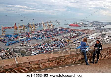 port of Barcelona from Montjuic Castle, Catalonia, Spain View Large Photo Image Stock Image - port of Barcelona from Montjuic Castle, Catalonia, Spain. Fotosearch