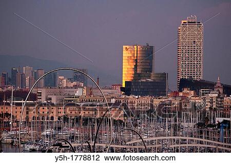 Stock Image - Port of Barcelona in the evening Catalonia Spain. Fotosearch