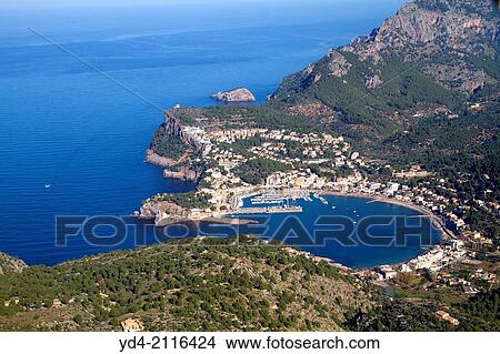 Port of Soller, Aerial View, Mallorca, Balearic Island, Spain. View Large Photo Image Picture - Port of Soller, Aerial View, Mallorca, Balearic Island, Spain.. Fotosearch
