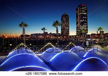 Port Olimpic Mapfre tower and hotel Arts Barcelona View Large Photo Image Stock Photograph - Port Olimpic Mapfre tower and hotel Arts Barcelona. Fotosearch