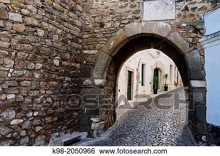 Stock Photograph - Porta da Frandina medieval town gate, Estremoz, Alentejo, Portugal. Fotosearch