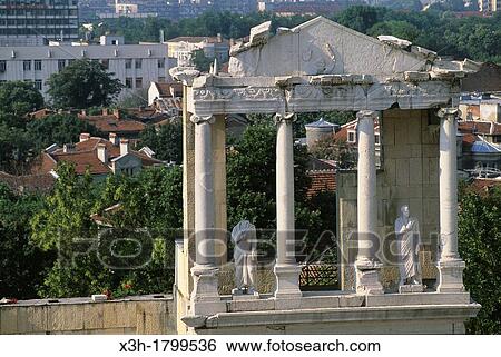 Stock Photograph - portico on stage of the Roman amphitheatre in Plovdiv, Bulgaria, Europe. Fotosearch