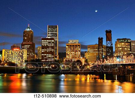 Portland's Waterfront at dusk View Large Photo Image Stock Photo - Portland's Waterfront at dusk. Fotosearch