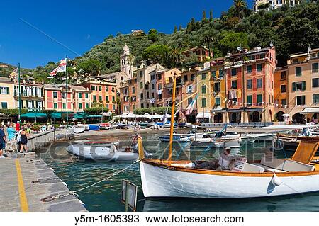 Stock Image - Portofino Harbour, Province of Genoa, Liguria, Italy, Europe. Fotosearch