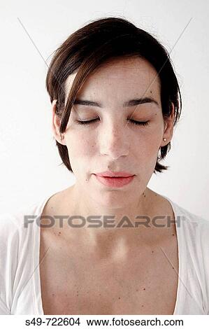 Portrait front woman on a white background View Large Photo Image Picture - Portrait front woman on a white background. Fotosearch