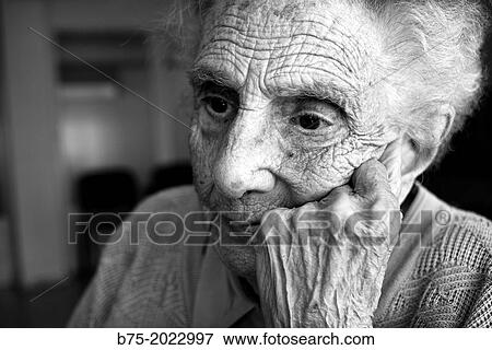 Stock Photo - Portrait of a centennial woman in a elderly people home.. Fotosearch