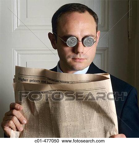 Portrait of a man with US dollar coin glasses and financial newspaper View Large Photo Image Stock Image - Portrait of a man with US dollar coin glasses and financial newspaper. Fotosearch