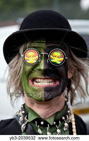 Stock Image - Portrait of a Morris Dancer, Hartfield Village Fete, Hartfield, Sussex, England.. Fotosearch