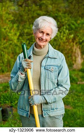Portrait of a senior woman working in the garden View Large Photo Image Stock Photograph - Portrait of a senior woman working in the garden. Fotosearch