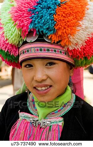 Stock Image - Portrait of a Yao girl. Fotosearch