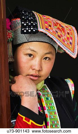 Stock Image - Portrait of a YI Lolo woman. Fotosearch