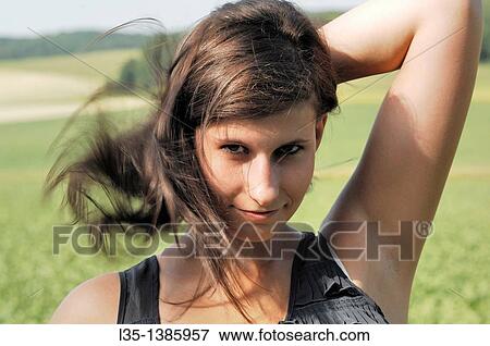Portrait of a young woman, Summer, Germany View Large Photo Image Stock Photo - Portrait of a young woman, Summer, Germany. Fotosearch