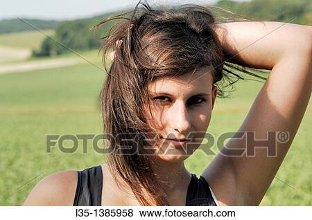 Portrait of a young woman, Summer, Germany View Large Photo Image Stock Photo - Portrait of a young woman, Summer, Germany. Fotosearch