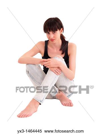 Stock Photography - Portrait of beautiful young woman relaxing, isolated on white. Fotosearch