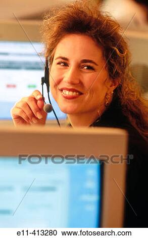 Portrait of female office worker for technical support View Large Photo Image Stock Image - Portrait of female office worker for technical support. Fotosearch