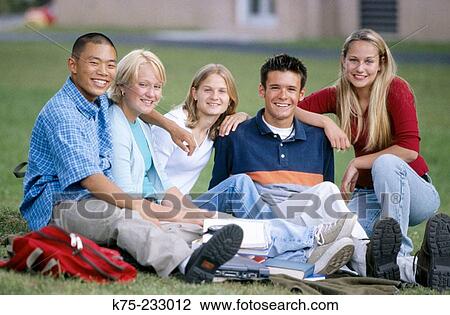 Portrait of students outside school View Large Photo Image Stock Image - Portrait of students outside school. Fotosearch