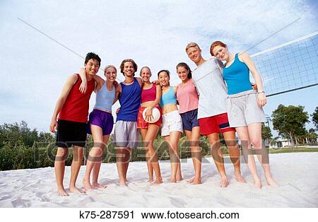 portrait of teens at volleyball court View Large Photo Image Stock Image - portrait of teens at volleyball court. Fotosearch