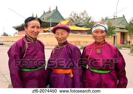 Stock Image - Portrait of Three Older Ladies in Ulaan Baatar Mongolia.. Fotosearch
