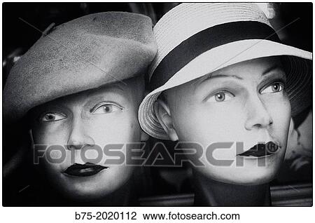 Portrait of two female mannequins with hats very parisien, Paris, France View Large Photo Image Stock Image - Portrait of two female mannequins with hats very parisien, Paris, France. Fotosearch