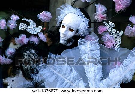 Portrait of two people wearing Venetian masks and costumes, Venice, Italy View Large Photo Image Stock Photo - Portrait of two people wearing Venetian masks and costumes, Venice, Italy. Fotosearch