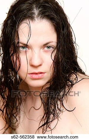 Stock Photo - Portrait of woman with wet hair. Fotosearch