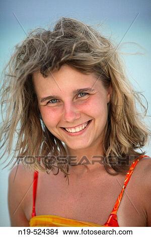 Picture - Portrait of young woman on the beach, Maldives, Indian ocean. Fotosearch