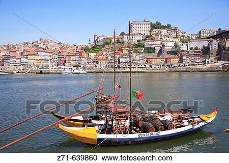 Stock Image - Portugal, Douro, Porto, Ribeira district skyline, Douro river. Fotosearch