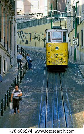 Picture - Portugal, Lisbon. Funicular at Calcada da Gloria. Fotosearch
