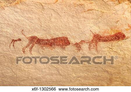 Possibly representation of baboons, rock painting by San population, Sevilla Rock Art Trail, Bushmans Kloof Wilderness Reserve, Cederberg mountains, South Africa. View Large Photo Image Stock Photograph - Possibly representation of baboons, rock painting by San population, Sevilla Rock Art Trail, Bushmans Kloof Wilderness Reserve, Cederberg mountains, South Africa.. Fotosearch